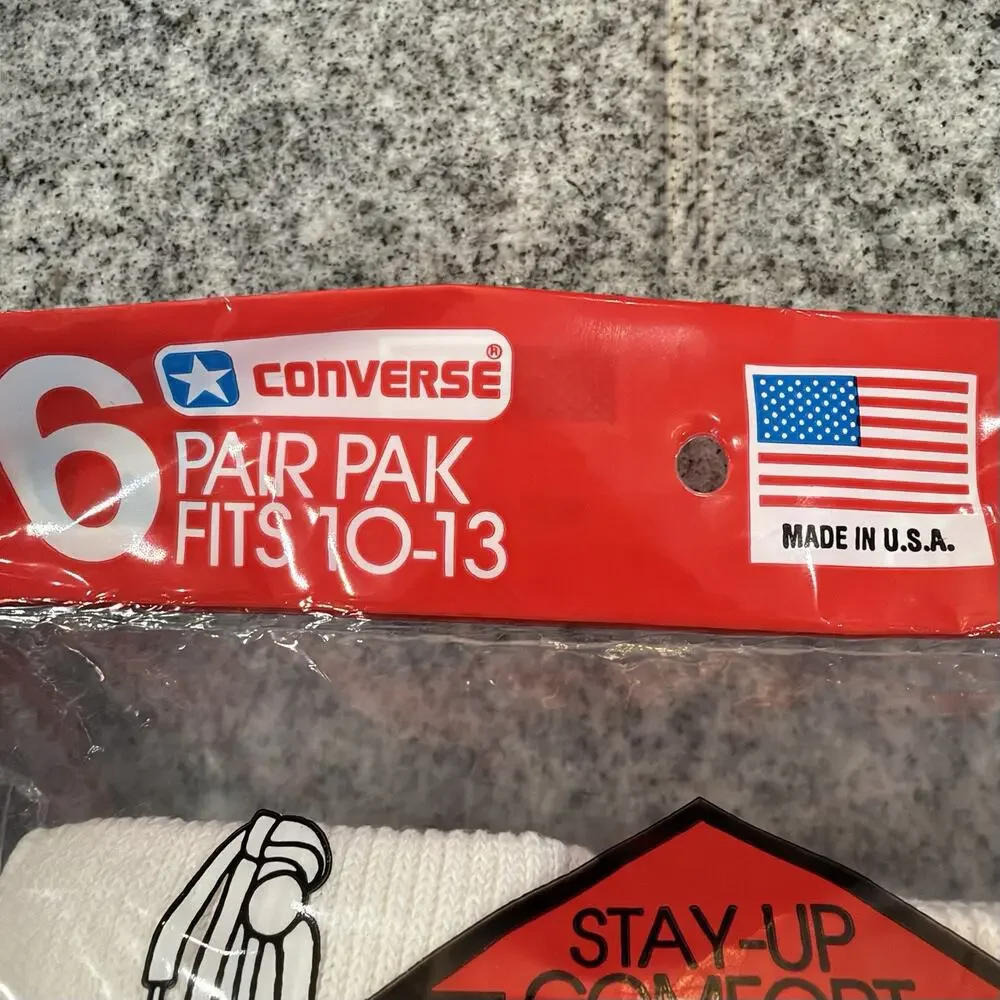 VINTAGE- Converse Chuck Taylor All Star Crew/Tube Socks- 6 PAIR PAK- White 10-13